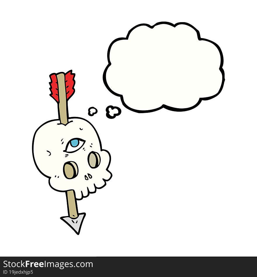 thought bubble cartoon magic skull with arrow through brain