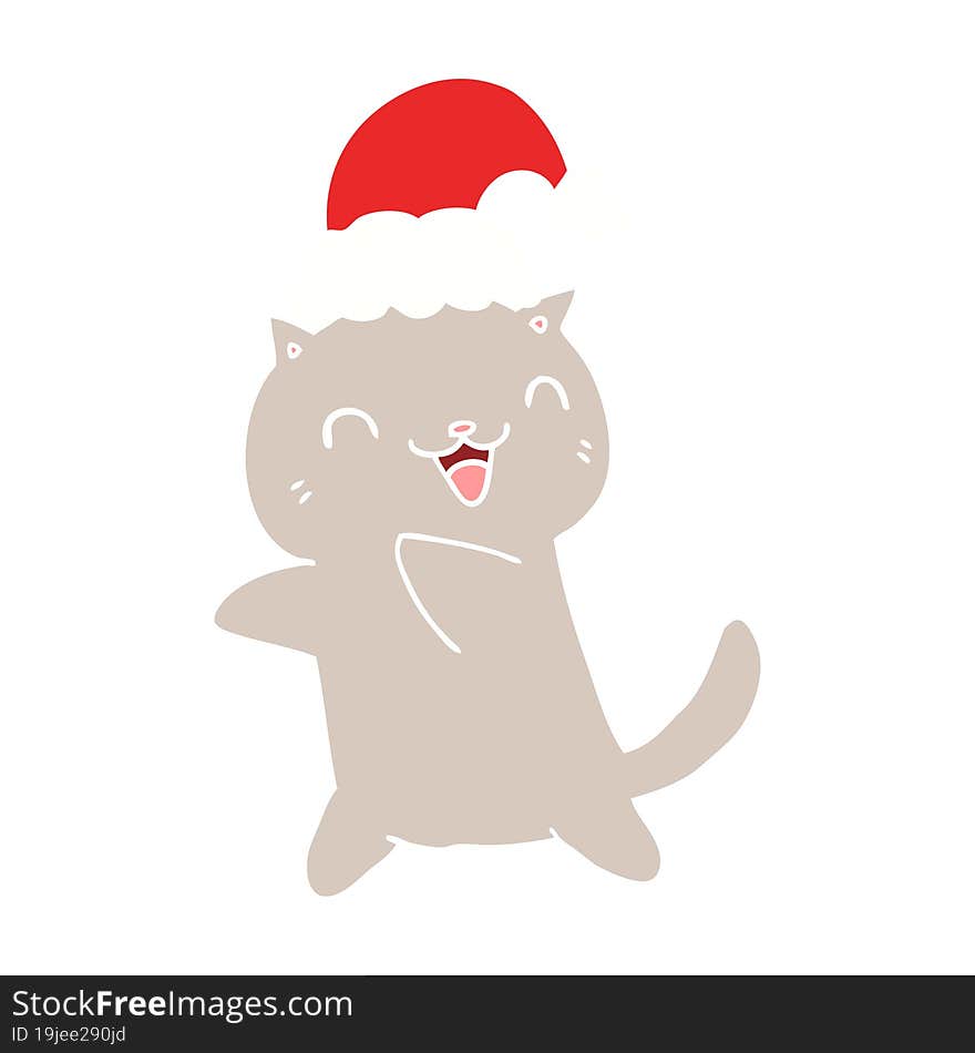 cute flat color style cartoon christmas cat