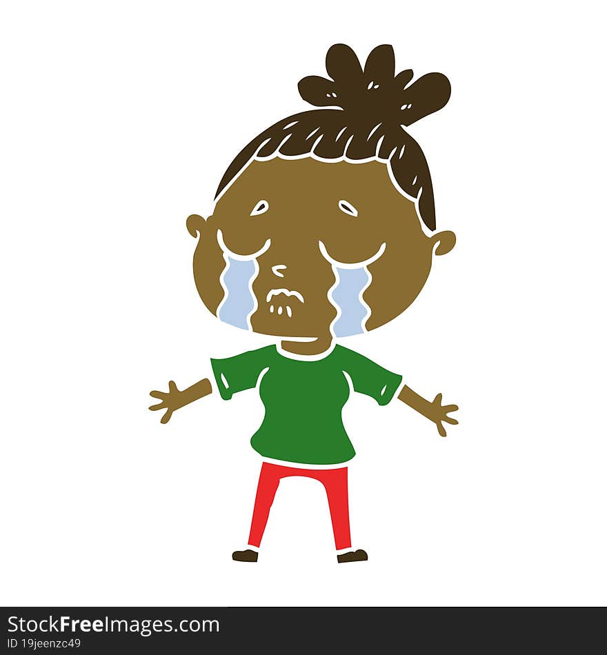 flat color style cartoon crying woman