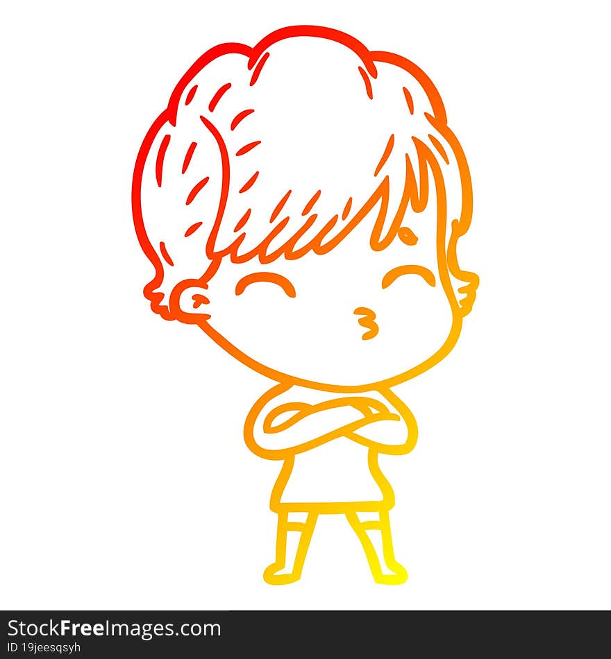 warm gradient line drawing of a cartoon woman thinking