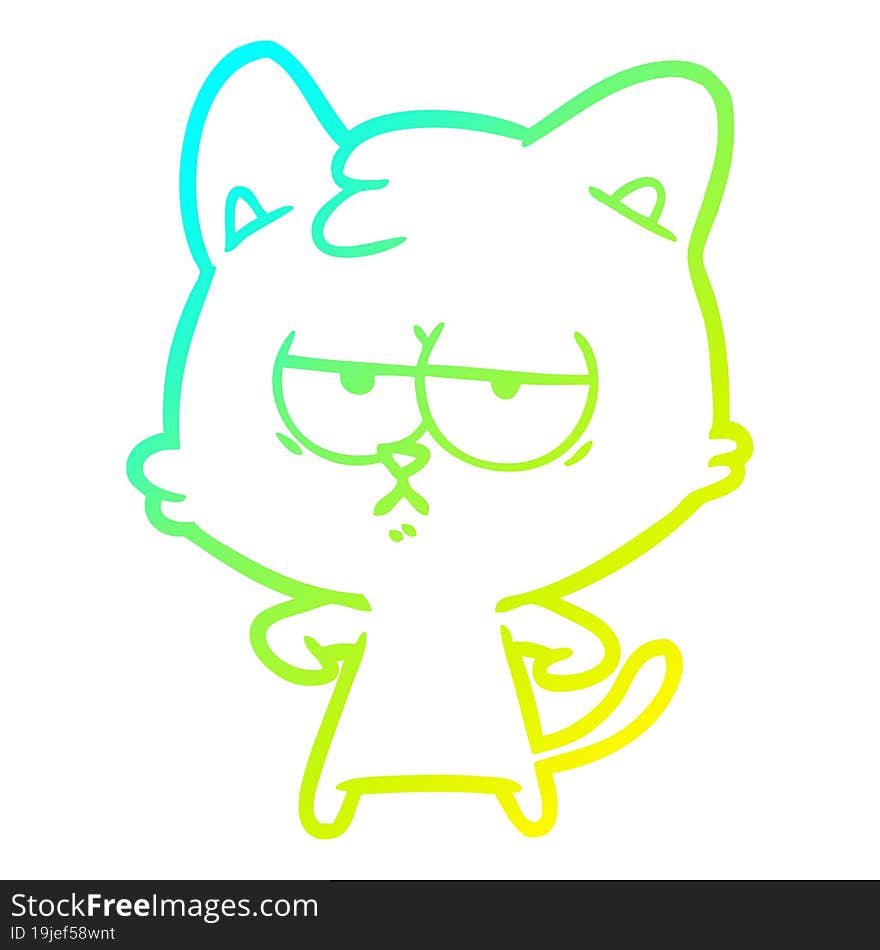 Cold Gradient Line Drawing Bored Cartoon Cat