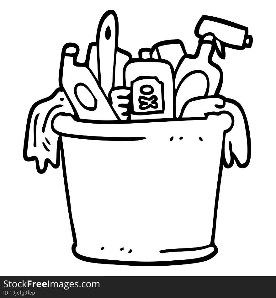 line drawing cartoon house cleaning products