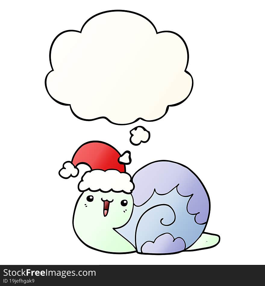 cute cartoon christmas snail and thought bubble in smooth gradient style