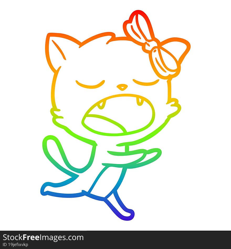 rainbow gradient line drawing cartoon yawning cat