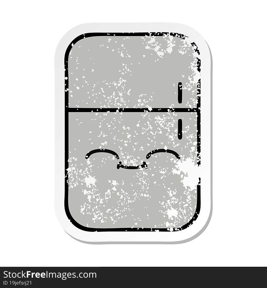 distressed sticker of a cute cartoon fridge freezer