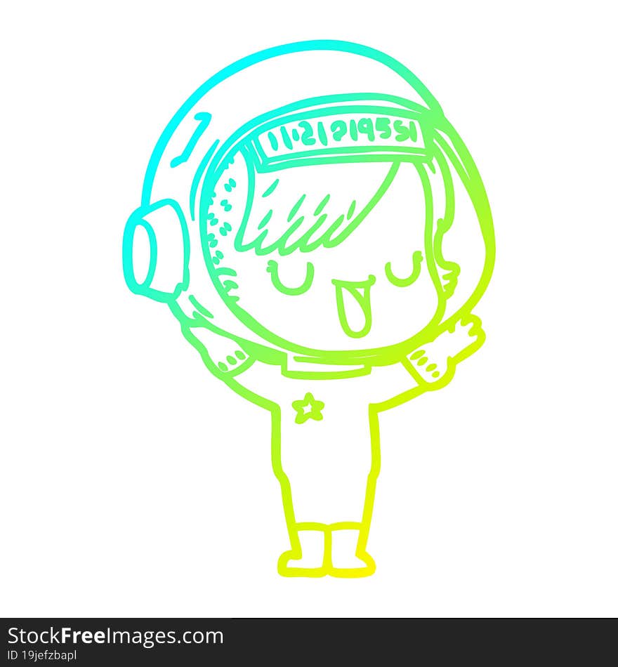 cold gradient line drawing of a cartoon astronaut woman