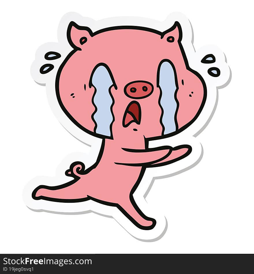 sticker of a crying pig cartoon