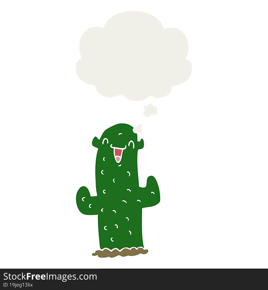 Cartoon Cactus And Thought Bubble In Retro Style