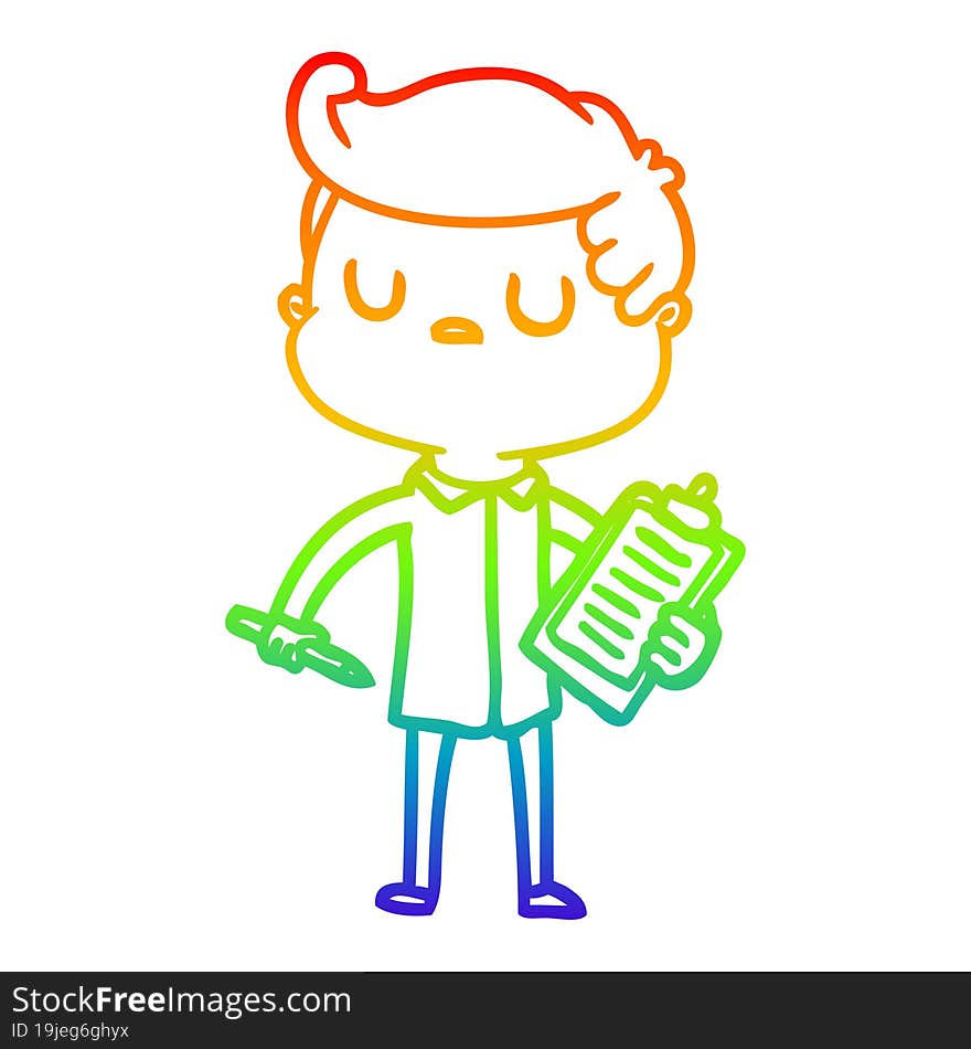 rainbow gradient line drawing of a cartoon aloof man