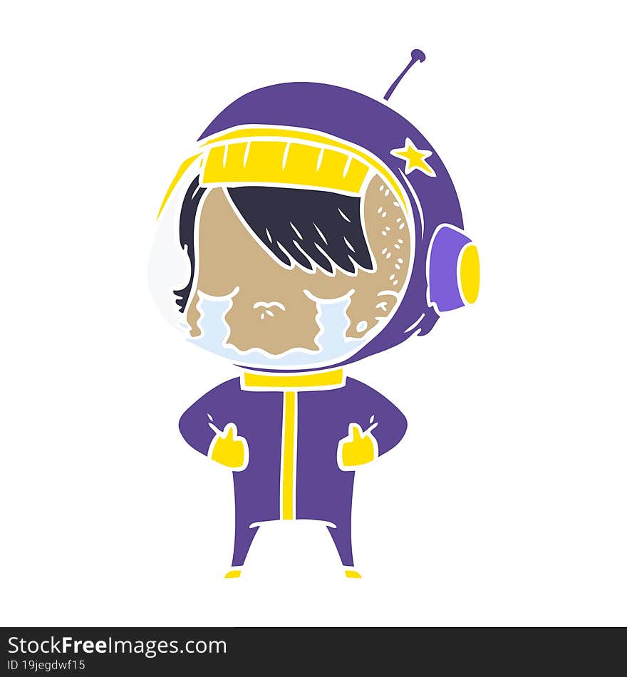 flat color style cartoon crying astronaut girl