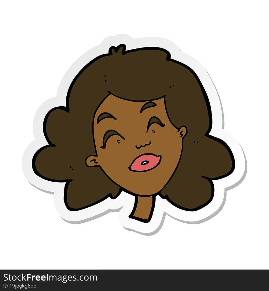 Sticker Of A Cartoon Happy Female Face