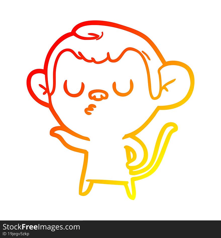 warm gradient line drawing of a cartoon monkey