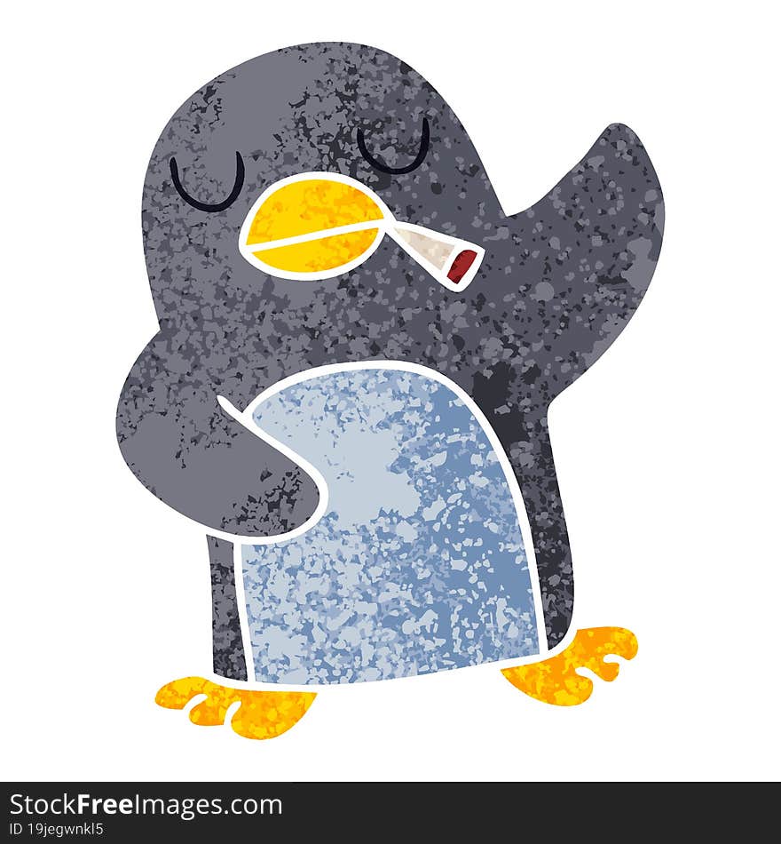 retro illustration style quirky cartoon penguin. retro illustration style quirky cartoon penguin