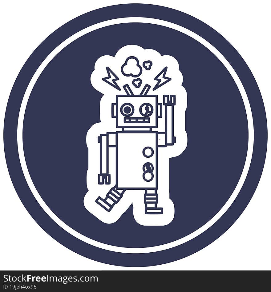 malfunctioning robot circular icon