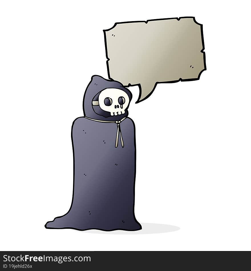 cartoon spooky halloween costume with speech bubble