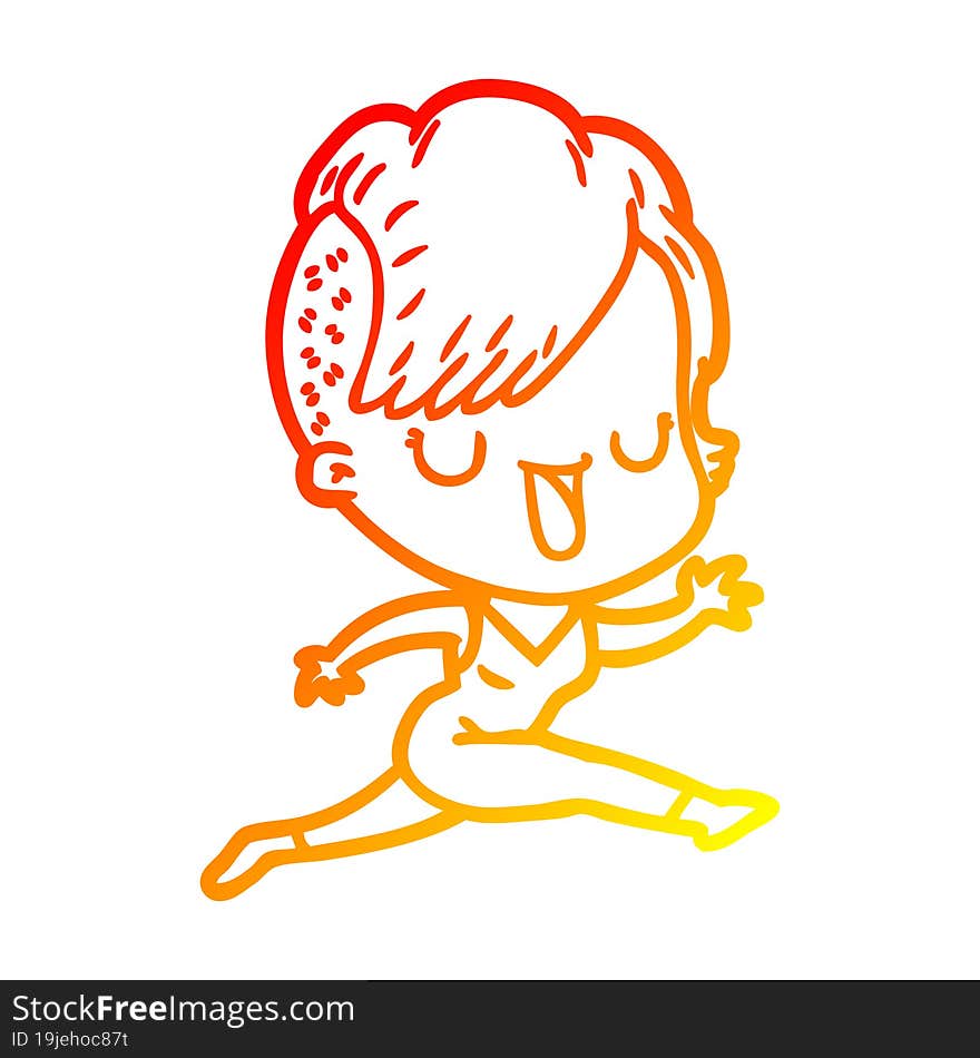 warm gradient line drawing of a cute cartoon girl with hipster haircut