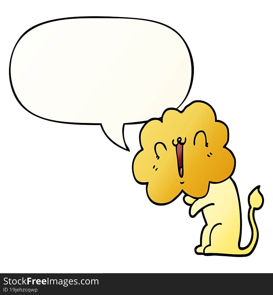 cute cartoon lion and speech bubble in smooth gradient style