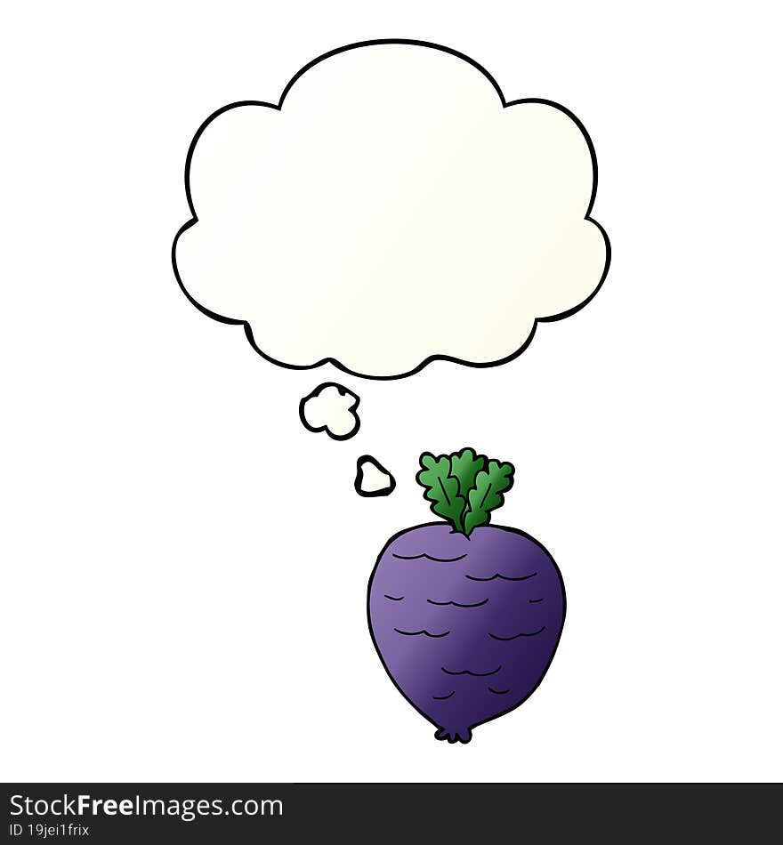 Cartoon Root Vegetable And Thought Bubble In Smooth Gradient Style