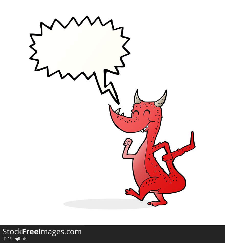 cartoon happy dragon with speech bubble