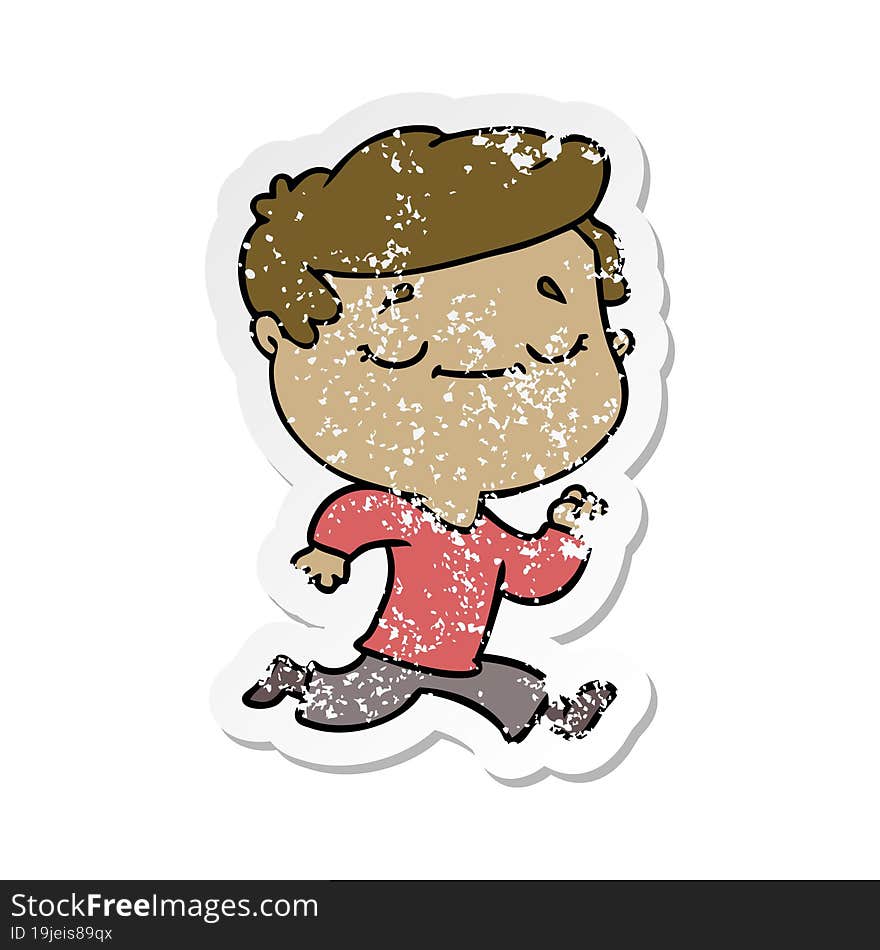 distressed sticker of a cartoon peaceful man running