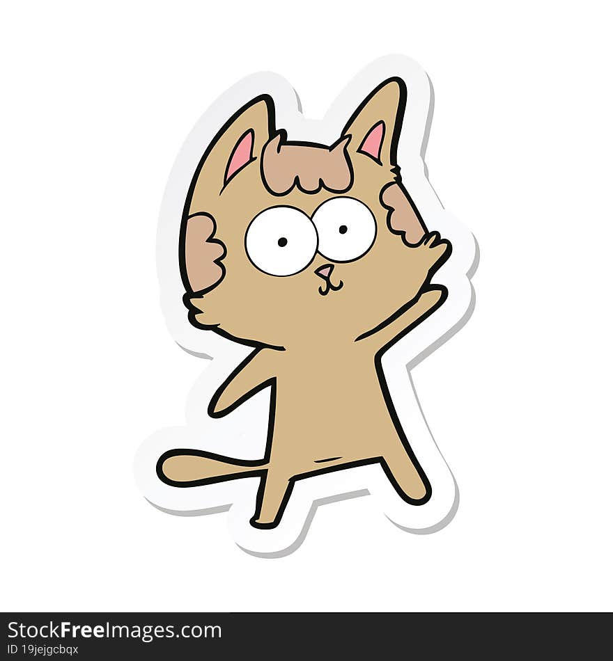 sticker of a happy cartoon cat