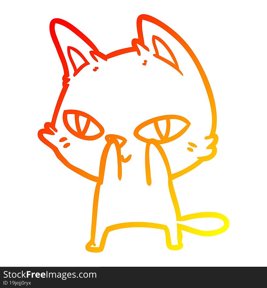 warm gradient line drawing cartoon cat staring