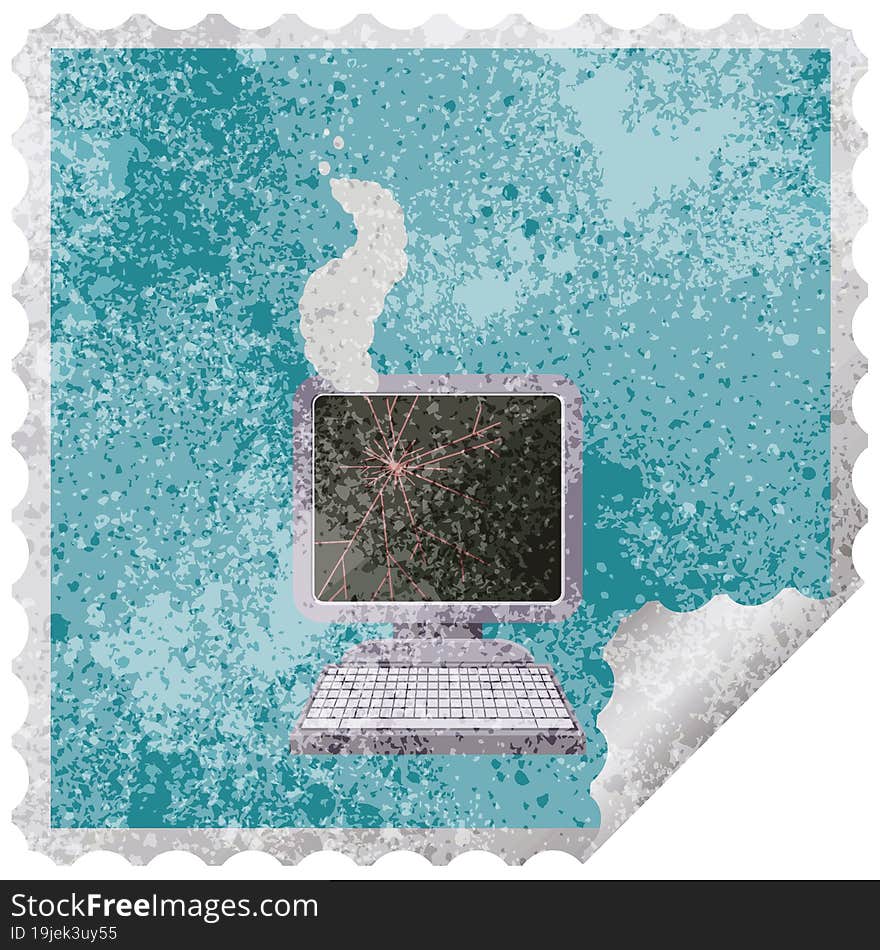 Broken Computer Graphic Vector Illustration Square Sticker Stamp