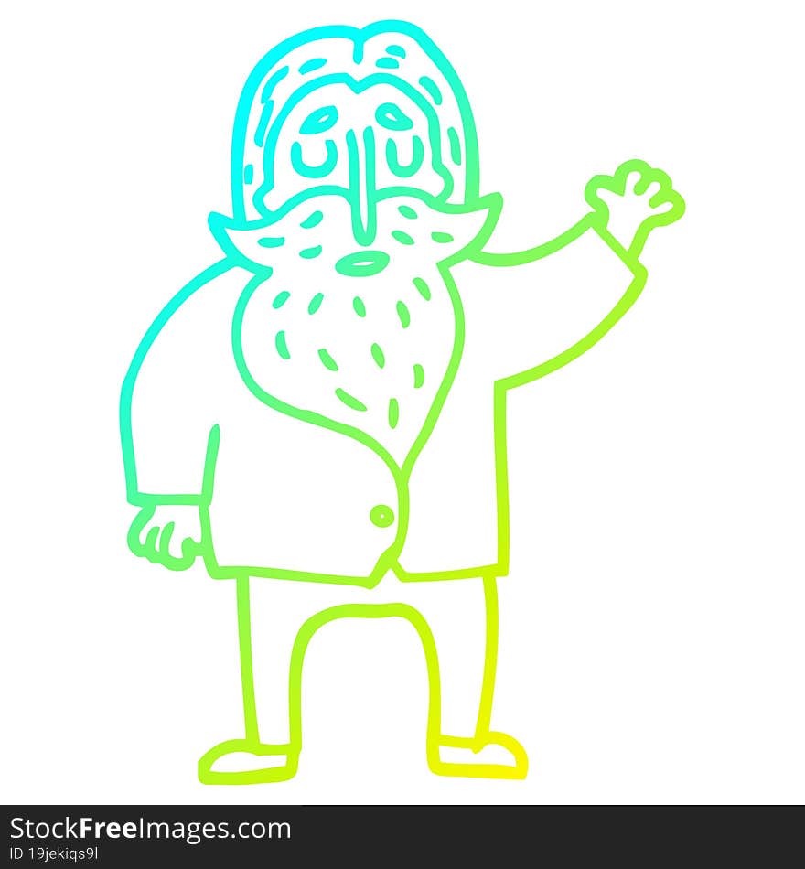 cold gradient line drawing of a cartoon bearded man