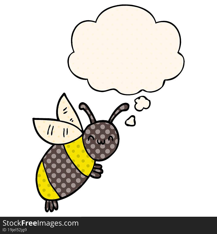 cute cartoon bee with thought bubble in comic book style