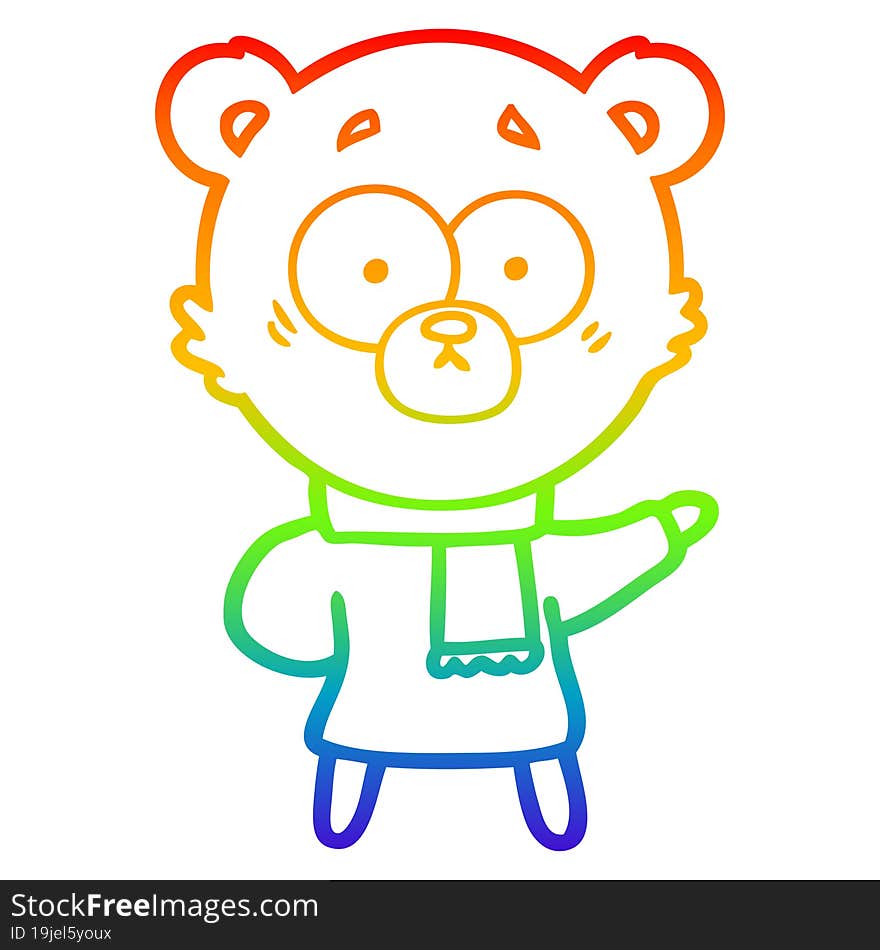 Rainbow Gradient Line Drawing Surprised Bear Cartoon