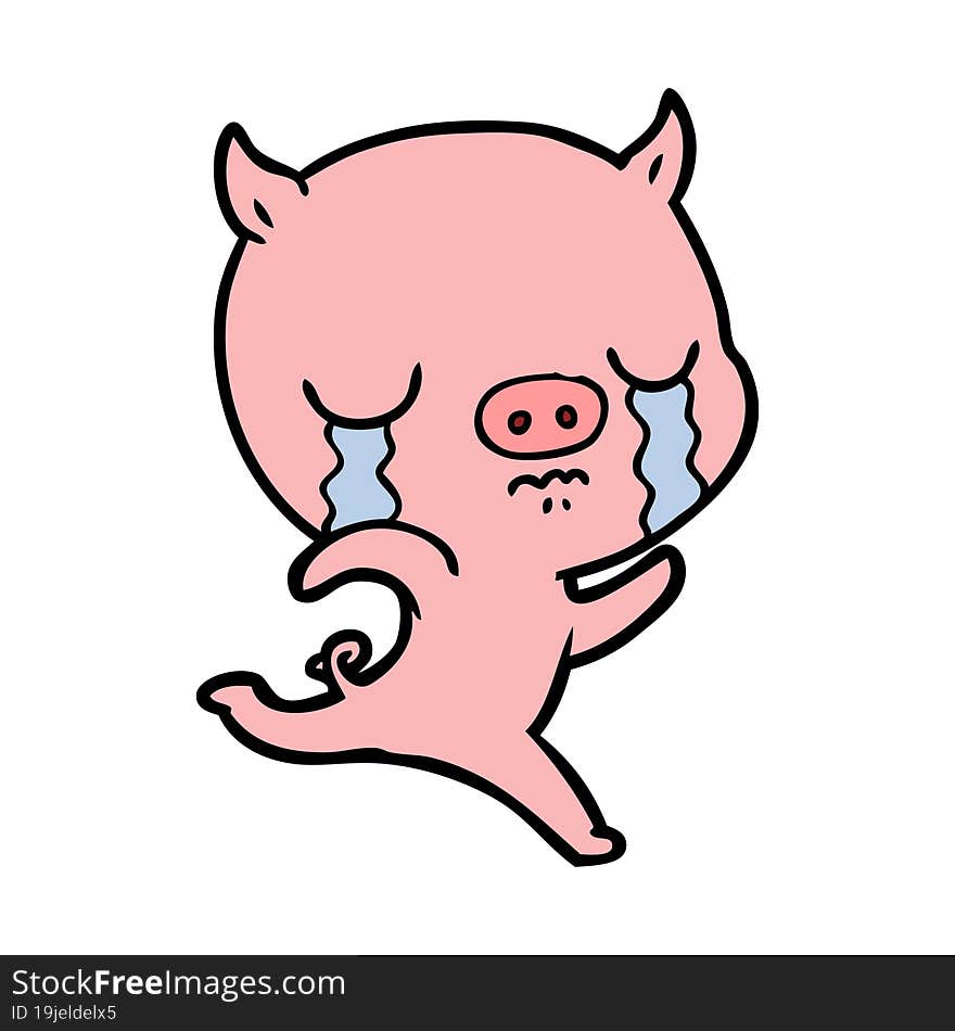 cartoon running pig crying. cartoon running pig crying