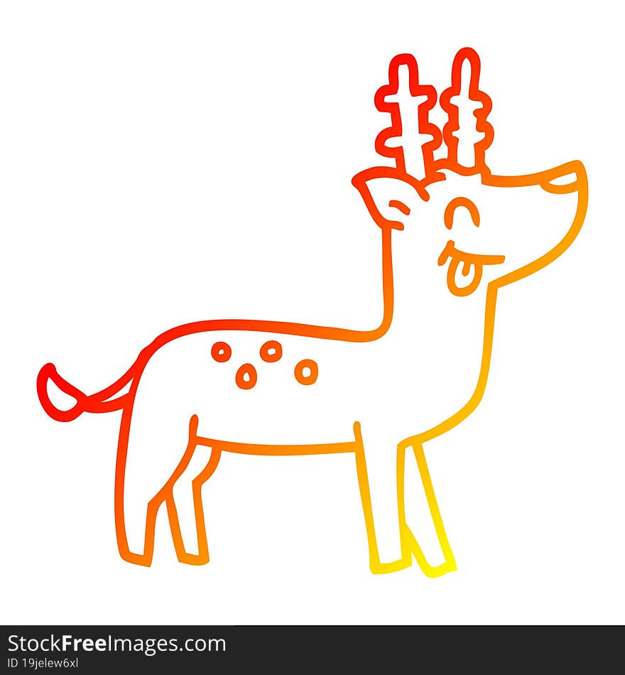 warm gradient line drawing of a cartoon happy reindeer