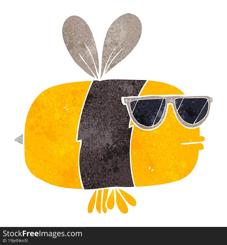 retro cartoon bee wearing sunglasses