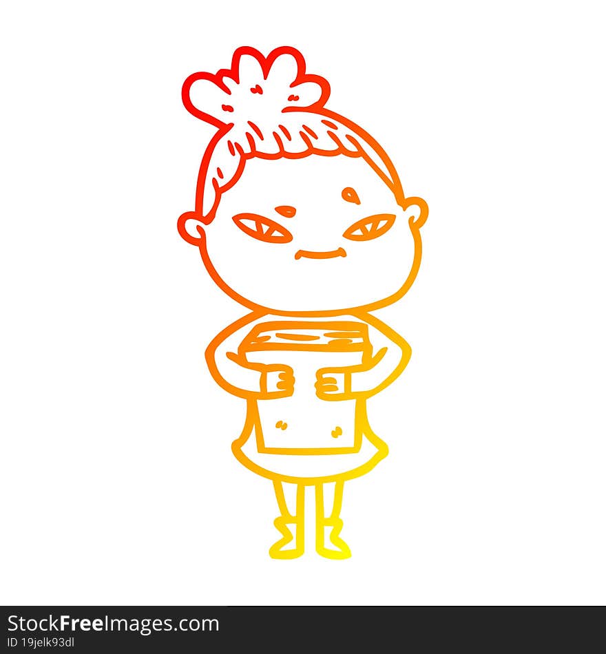 warm gradient line drawing of a cartoon woman