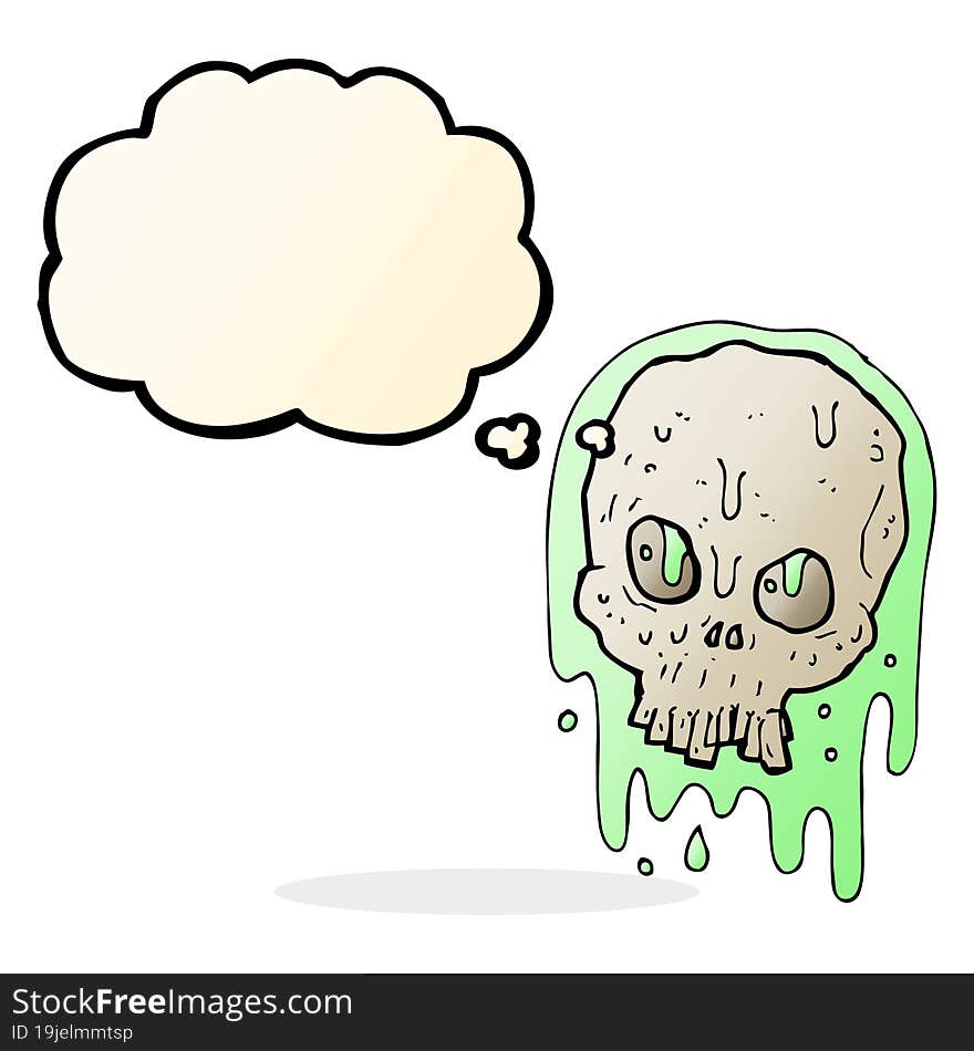 cartoon slimy skull with thought bubble