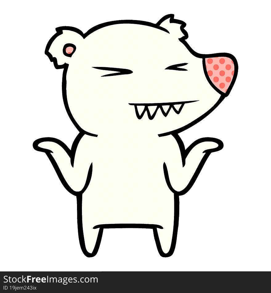 angry polar bear cartoon shrugging shoulders. angry polar bear cartoon shrugging shoulders