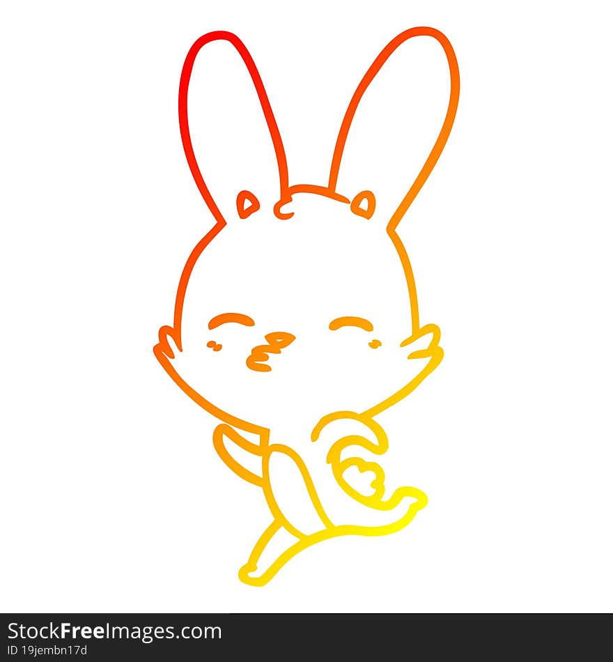 Warm Gradient Line Drawing Running Bunny Cartoon