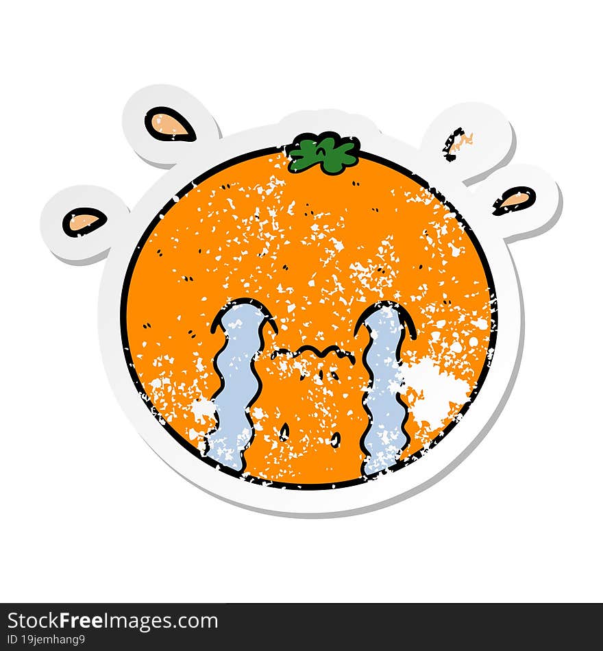 distressed sticker of a cartoon orange