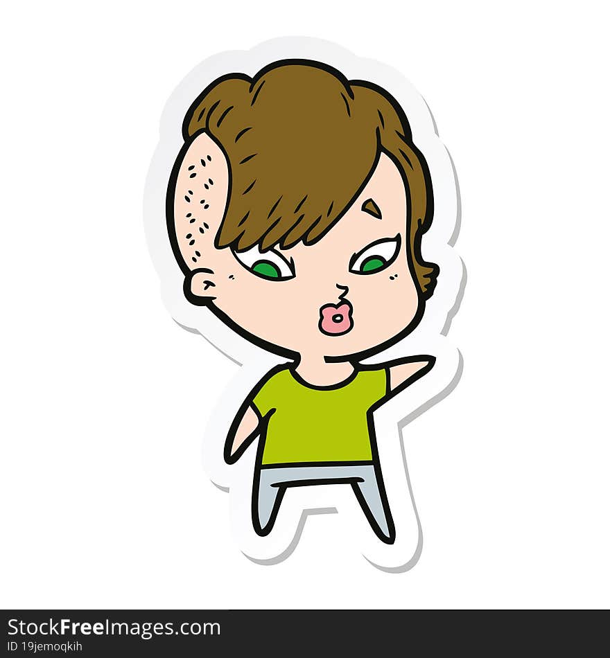 sticker of a cartoon surprised girl