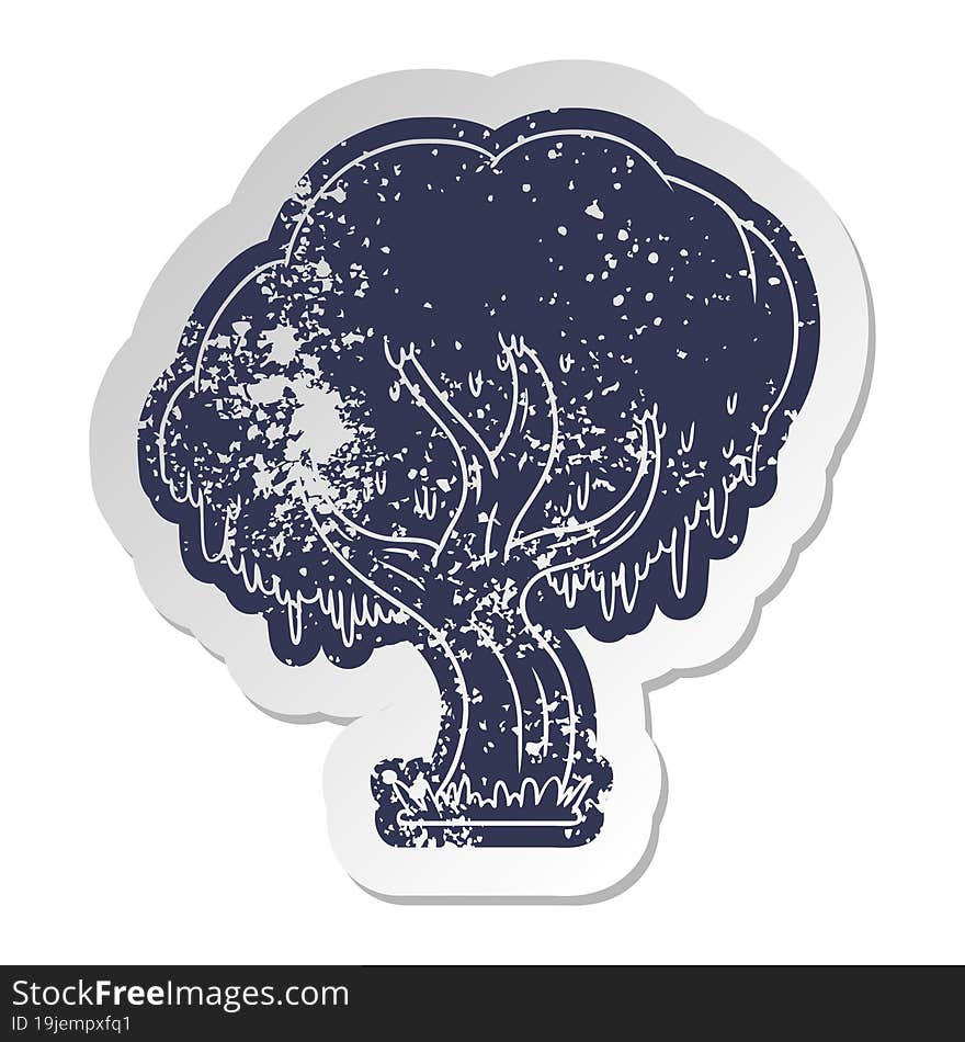 distressed old cartoon sticker of a green tree. distressed old cartoon sticker of a green tree