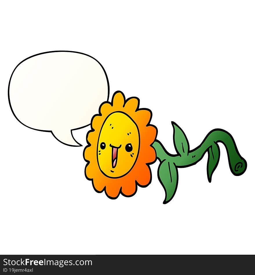 cartoon flower and speech bubble in smooth gradient style