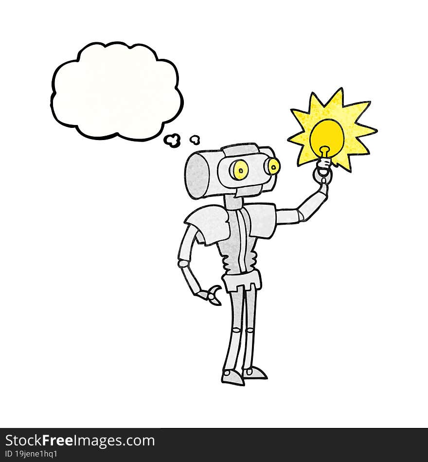 Thought Bubble Textured Cartoon Robot With Light Bulb