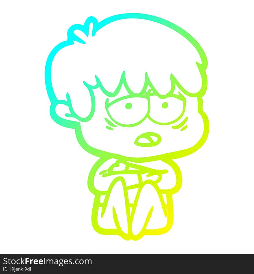 cold gradient line drawing cartoon exhausted boy