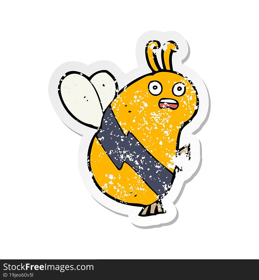 retro distressed sticker of a funny cartoon bee