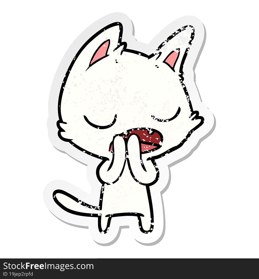 distressed sticker of a talking cat cartoon