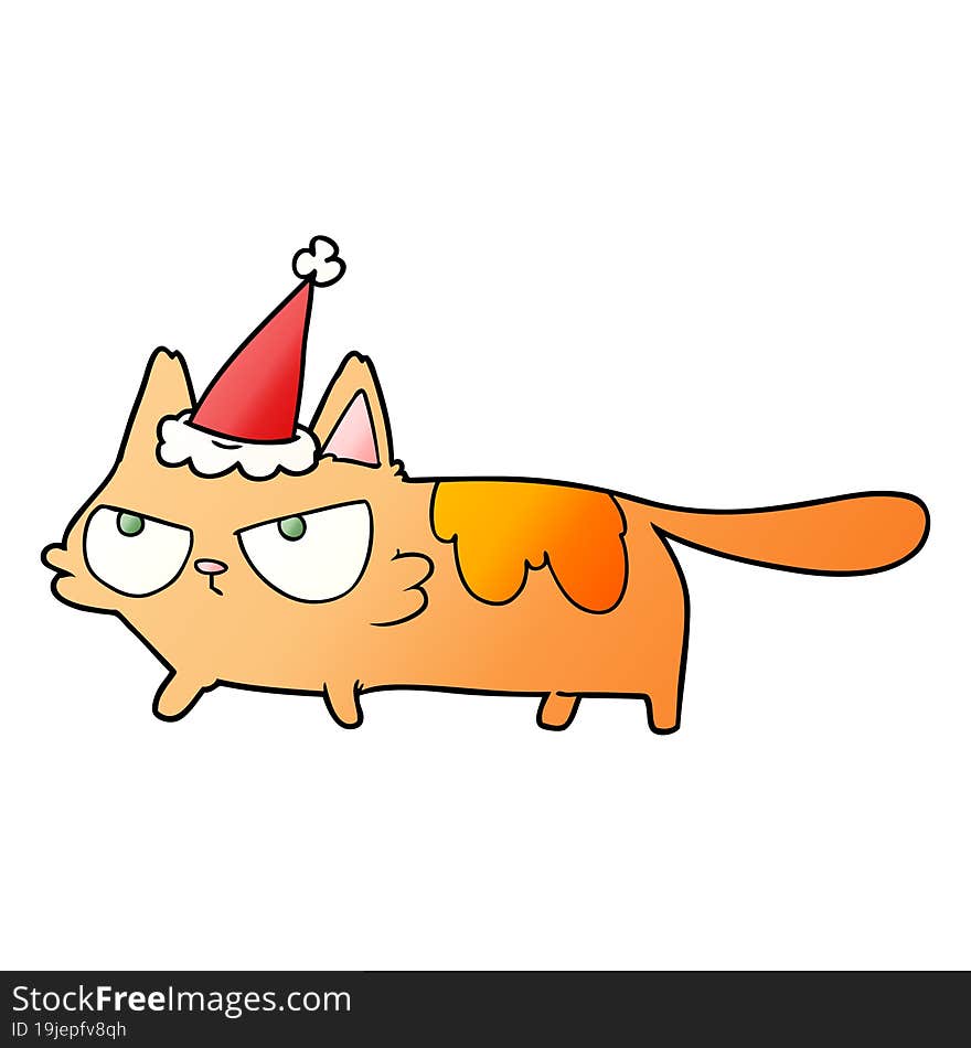 Gradient Cartoon Of A Angry Cat Wearing Santa Hat