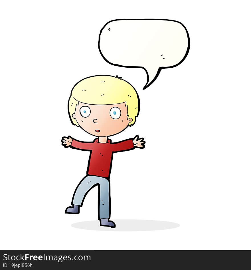 cartoon startled boy with speech bubble