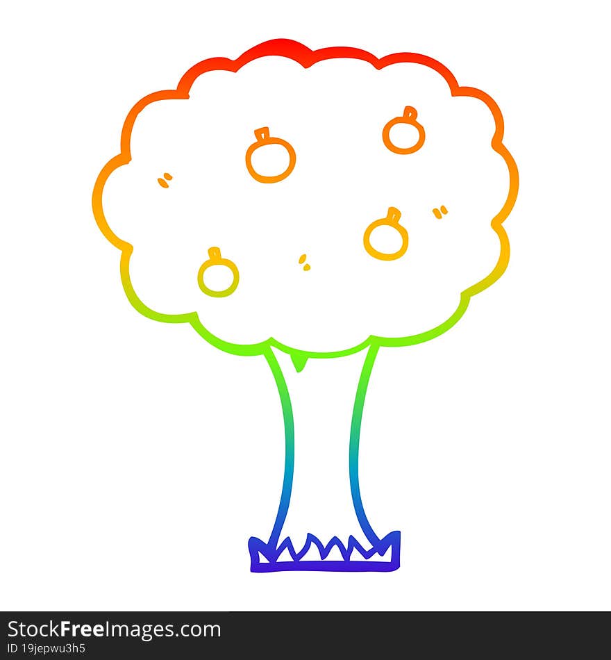 rainbow gradient line drawing cartoon apple tree