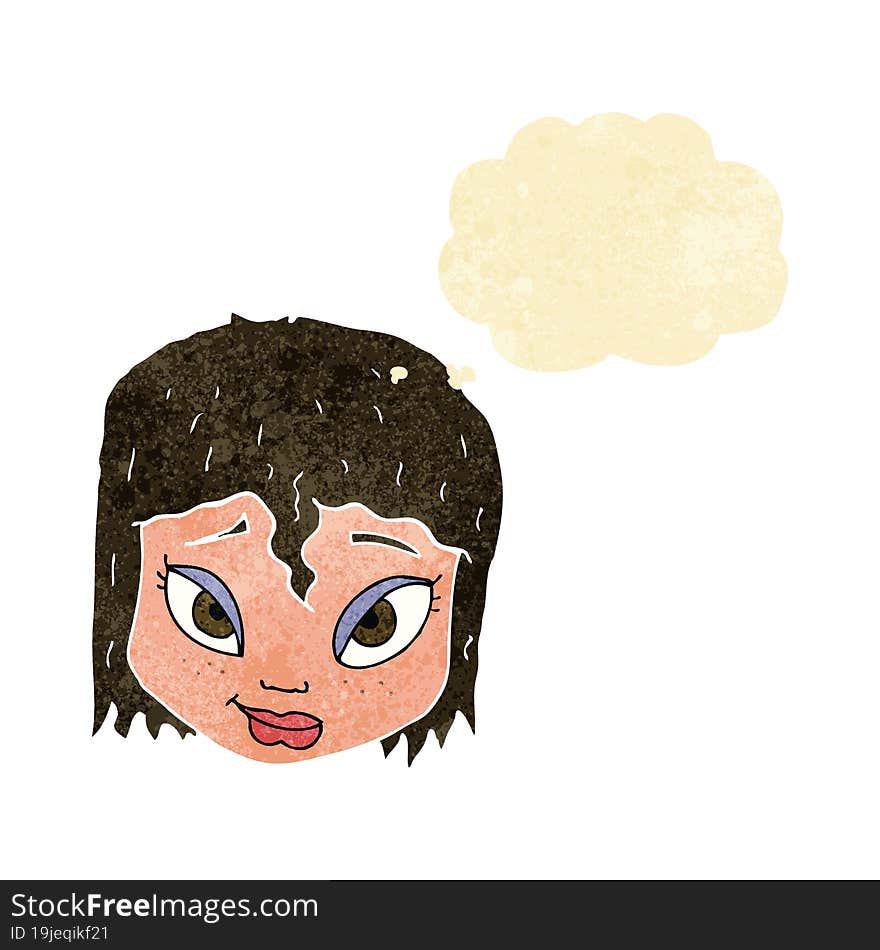 cartoon female face with thought bubble