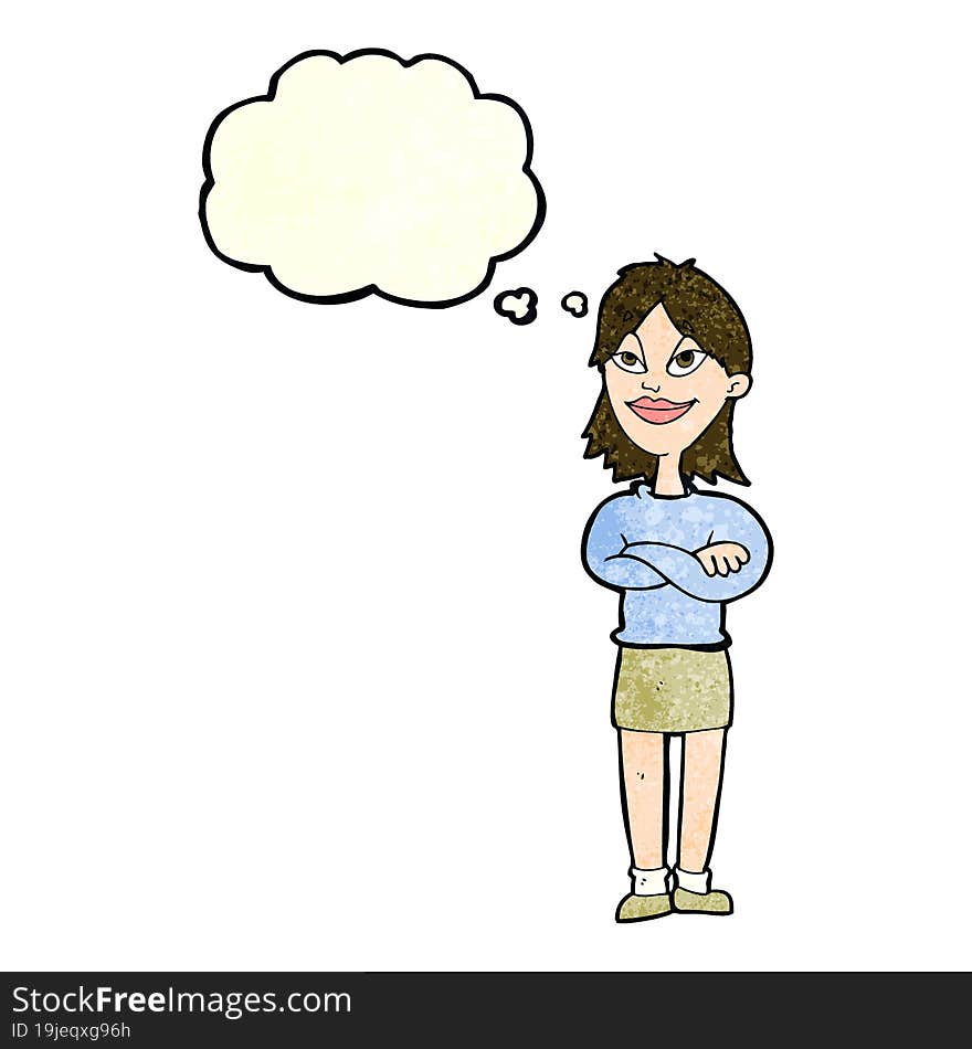 Cartoon Proud Woman With Thought Bubble